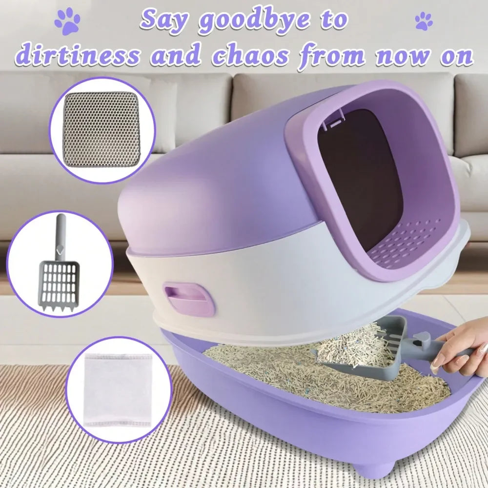 Cat Litter Box Litter Box Cat AccessoriesLarge Fully Enclosed Cat Litter Box, Flip Cover Design OdorProof And SplashProof