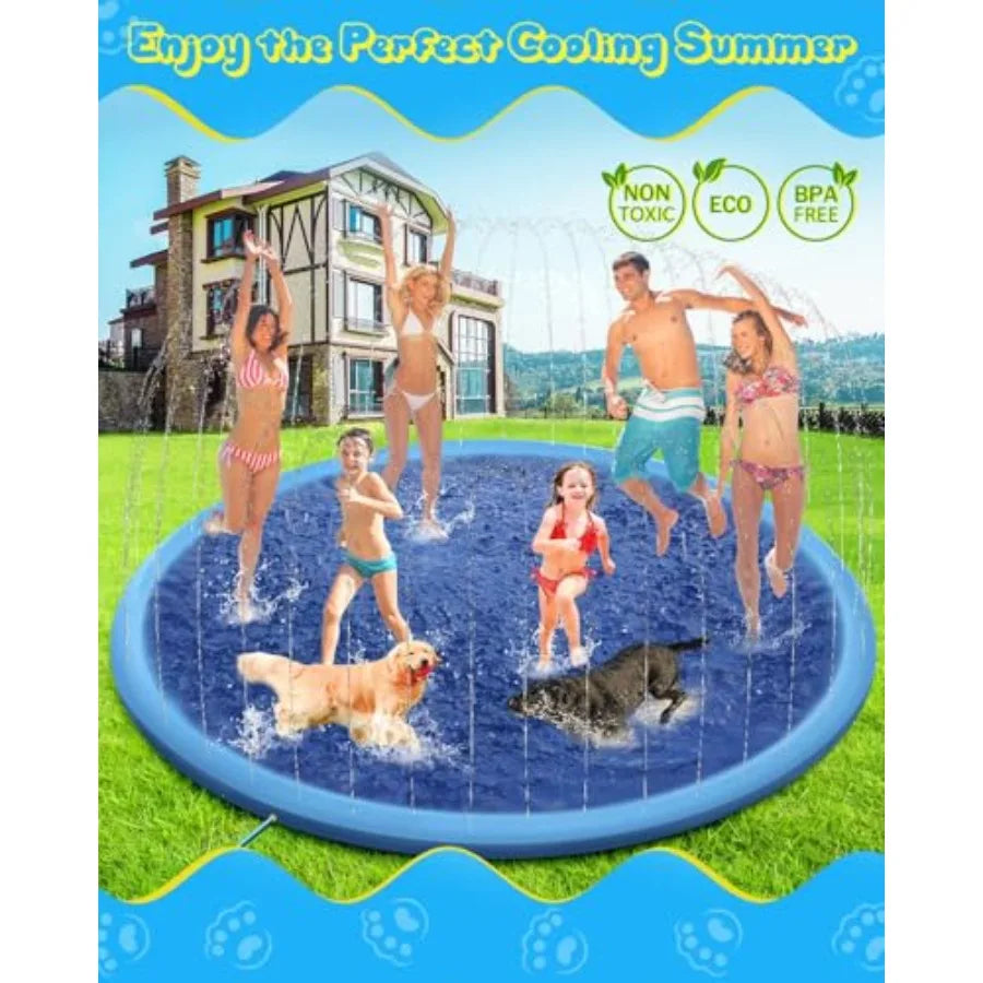 Outdoor splash pad for kids and dogs: 157-inch thickened anti-slip sprinkler mat in blue, UV-resistant and quick-dry for summer