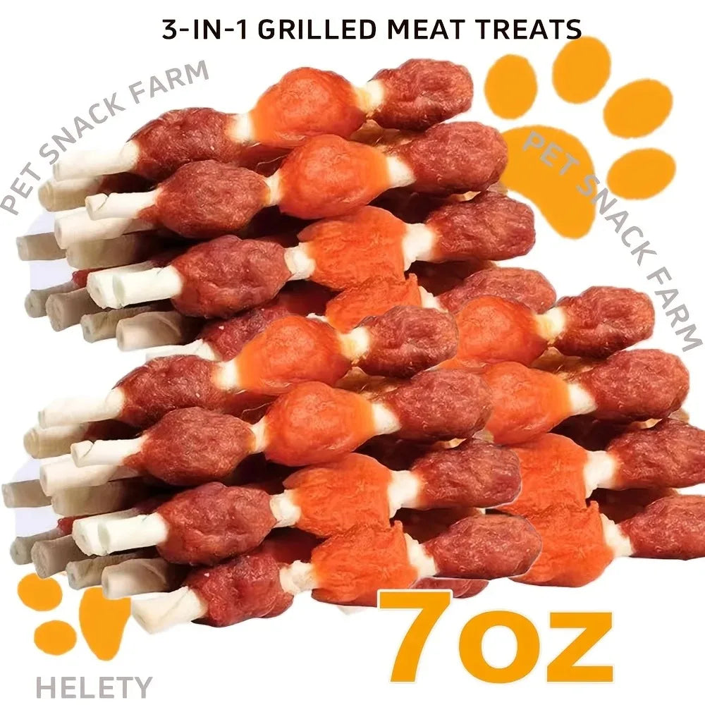 Triple-Flavored Kabob, Dog Treats to A Rawhide-Free Chew Made with Real Chicken, Beef And Liver, Delicious Dog Chews