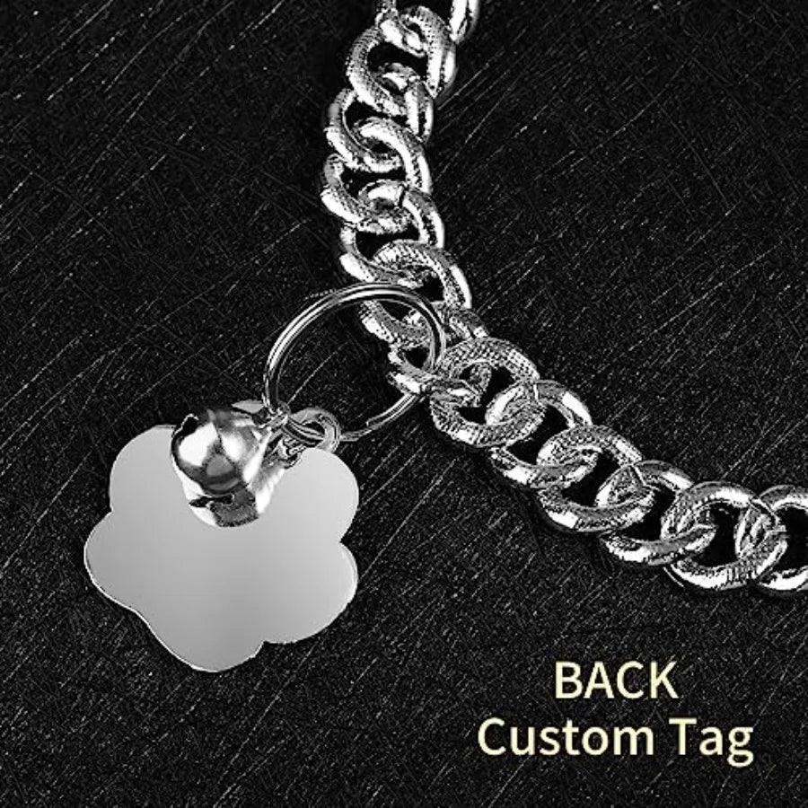 Cat Collar Diamond Chain Glitter Collar Walking Metal with Secure Buckle Cat Pet Necklace with Paw Charm and ID Tag Bell Link C